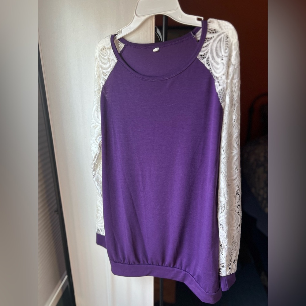 Purple long sleeve top with lace sleeve.  XL